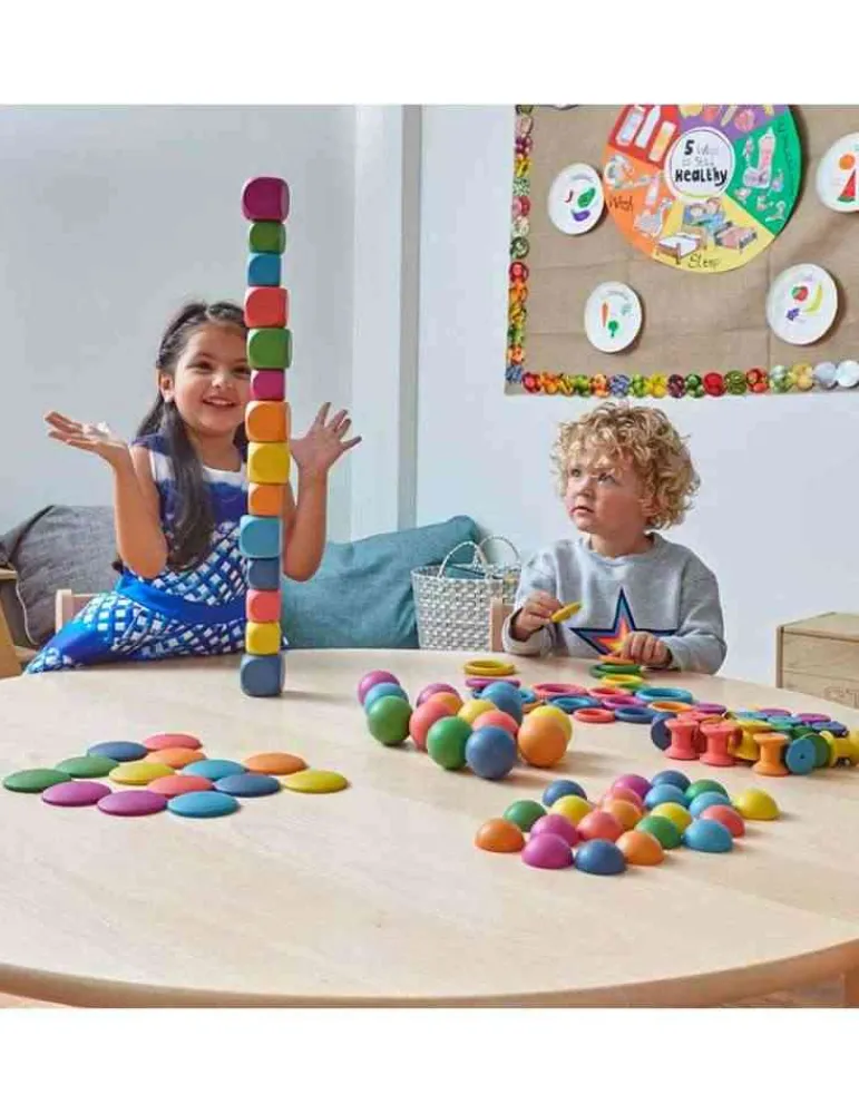 Tickit Cubes en bois arc en ciel - Montessori Discount