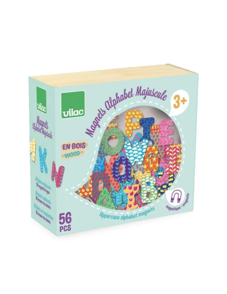 Vilac Magnets Alphabets Majuscule 56 pièces - Jouet en bois éducatif - Discount