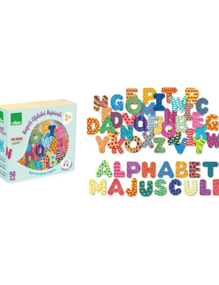 Vilac Magnets Alphabets Majuscule 56 pièces - Jouet en bois éducatif - Discount